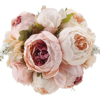 Flojery Pfingstrosen-Blumenstrauß aus Seide, Vintage-Stil, künstliche Pfingstrosen für Zuhause, Hochzeit, Party, Dekoration (1 Stück, Hellrosa)