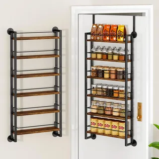 IBUYKE 6 Etagen Gewürzregal Wand,Türregal Hängeorganizer,Braun TLJ028H | Verstellbare Gewürzregal Hängend Türorganizer Küche Organizer Badezimmer Kleiderschränke