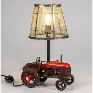 formano Traktor Lampe Metall Tischlampe Design Leuchte rot im Vintage-Look Deko - Bunt
