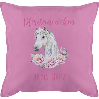 Kissen 50x50 - Pferd Pferde - Pferdemädchen mit Name personalisiert I Geschenk Reiten Mädchen - 50 x 50 cm - Pink - pferdekissen Horse schmusekissen Reiter und personalisierte pferdeliebhaber