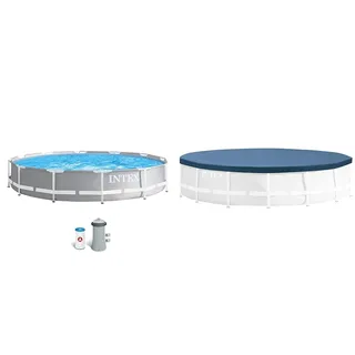 Intex 12Ft X 30In Prism Frame Pool Set & Runde Poolabdeckung - Ø 366 cm - Für Metal und Prism Frame, Dunkelblau