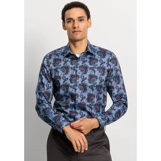 Langarmhemd OLYMP "Level Five body fit", Herren, Gr. 37, N-Gr, blau (rauchblau), Web, Obermaterial: 97% Baumwolle, 3% Elastolefin, gemustert, slim fit, eingesetzt Manschette, Hemden Langarmhemd, mit modischem Print, Langarm