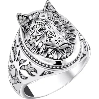 Siegelring THOMAS SABO "Wolf-Optik mit Steinen Silber" Gr. 62, bunt (silberfarben, weiß, schwarz), Fingerringe, Damen, 62, Silber 925 (recycelt), 5mm, Siegelring, mit Zirkonia (synth.)
