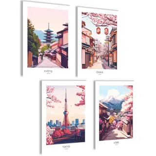 mojoliving Japan Poster Japan Deko Japanische Deko Aesthetic Bilder Anime Japanische Bilder Anime Poster Wohnzimmer Geschenk (Japan City Paintings)