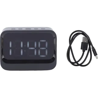 Digitaluhr mit kabellosem Bluetooth-Lautsprecher, LED-Display, wiederaufladbarer Alarm, MP3-Musikplayer für Tiefschläfer, Schwarz