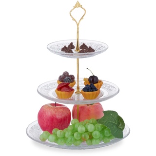 Relaxdays Etagere, Glas & Eisen, HxD: 34 x 25 cm, Vintage Servierständer, 3 Etagen, Cupcake Ständer, transparent/Gold