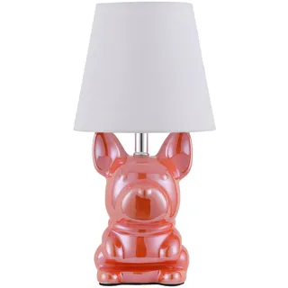 EOEYYOYB Niedliche Nachttischlampe für Kinderzimmer, Keramik-Welpen-Tischlampe mit Leinenstoffschirm, Bulldog-Nachttischlampe für Wohnzimmer und Schlafzimmer, Orange