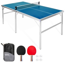 GoSports Unisex, Teenager Tischtennisplatten Tischtennisspiel-Set für drinnen und draußen, tragbar, mit Netz, 2 Tischtennis-Paddeln und 4 Bällen, 1,8 x 0,9 m, blau