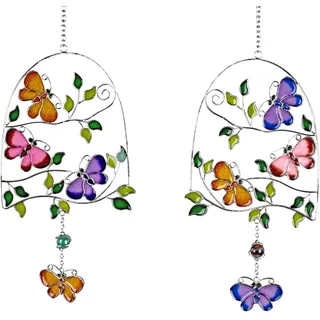 2er Set Hängedeko Tiffany Schmetterlinge auf AST | L. 32cm | lila bunt | aus Acryl (1, Schmetterling Set)
