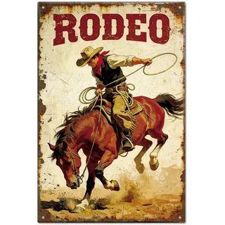 GLOBLELAND Vintage Metall-Blechschild, 30x20 cm, Western Cowboy Rodeo Design, Rechteckig, für Innen & Außen, Wandmontage, Retro-Stil Dekoration für Haus, Büro, Bar, Ranch