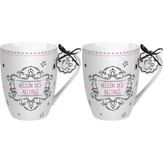 Sheepworld Tasse mit Spruch Heldin des Alltags | Kaffeetasse, Porzellan, 30 cl Lieblingstasse, Geschenk, Kollegin | 59258 (Packung mit 2)