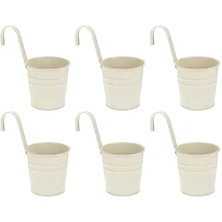 Cabilock Hängetöpfe Balkon mit Haken Drainageloch, Kleiner Blumentopf Hängend aus Metall, Pflanztopf Blumentopf zum Aufhängen Vintage für Garten Balkon Terrasse Wohndekor, 6 Stück/Cremefarben