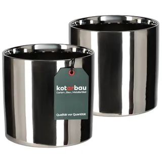 KOTARBAU® 2er Set Glänzend Blumentopf ⌀ 160 mm Zylinder Pflanztopf aus Keramik dekorativer Übertopf Silber Pflanzkübel Blumenkübel für Zimmerpflanzen Gartentopf