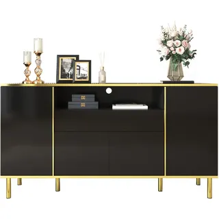 Flieks Sideboard 150x40x80cm Schwarz Hochglanz Mit 1 Schublade , Holzwerkstoff , 40x80x150 cm , Kleinmöbel, Kommoden, Sideboards