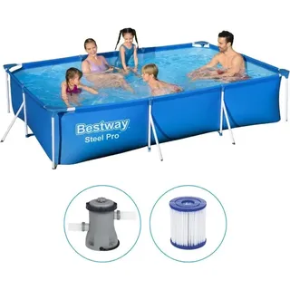 BESTWAY Steel Pro Frame-Pool-Set mit Gestell, blau, TriTech/Stahl, 300x201x66cm, mit Filterpumpe - Blau