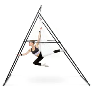 Vevor Aerial Yogarahmen Schaukelständer mit 6 m langer Yoga-Hängematte (Weiß) & max. 200 kg Tragkraft & dreieckiger Struktur & Eva-Schaum, 4-stufige horizontale & 6-stufige vertikale Einstellung