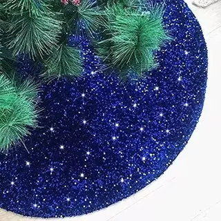 FUHSY Königsblauer Weihnachtsbaumrock 116 cm Pailletten-Baumröcke Samtstoff Weihnachtsbaum-Bodenmatte Glitzernde Baumabdeckungen für 1.8 m hohe Bäume Winterurlaub Weihnachtsdekoration Blauer Baumrock