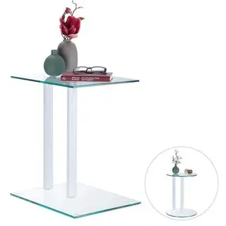 Relaxdays Beistelltisch eckig, gehärtetes Klarglas, Wohnzimmertisch, Stahlgestell, Glastisch, HBT 50,5x45x35 cm, weiß