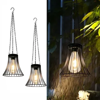 YIKEGE LICHT 2x Solarlampen für Außen Garten Outdoor Lampe Solar Hängelampe Draußen Wasserdicht Hängeleuchte Solarleuchten Gartendeko mit Haken Kette Solarlaterne für Terrasse Rasen Balkon Hof Deko