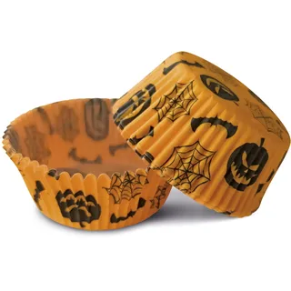 Guardini, Linie Requisiten, 60 x Backförmchen, Ø 7 x 2,6 cm, Halloween-Thema, aus Backpapier, Farbe Orange/Schwarz