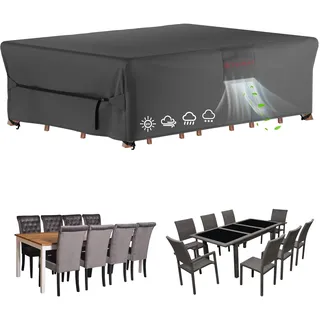 Velway Gartenmöbel Abdeckung Wasserdicht 242x162x71cm 420D Oxford Gewebe | Schutzhülle für Gartentisch & Sitzgruppe Reißfest, Anti-UV, Winddicht Gartenlounge Abdeckung Gartentisch Plane Schwarz