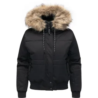 Ragwear Damen warme Winterjacke wasserdichte Bomberjacke mit Kunstfell Deluxia YOUMODO Black Gr.