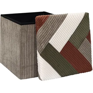 Home Deco Factory Home Deco Factory, HD0550, multifunktionale, gerippte, Faltbare Patchwork-Pouf-Truhe, Aufbewahrung und Bequeme Sitzgelegenheit, Elegantes Design, Beige, Grau, Rot, Grün, 38 x 38 cm