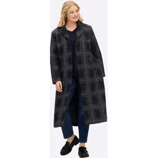 Wintermantel SHEEGO, Damen, Gr. 56, grau (schwarz, graphit, gemustert), 100% Polyester, kariert, Mäntel Wintermantel