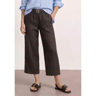 Stoffhose STREET ONE "Style Emee", Damen, Gr. 44, Länge 26, braun (espresso braun), Web, Obermaterial: 100% Leinen, unifarben, weit lang, Hosen Stoffhose, Leinenhose mit Schnallendetail