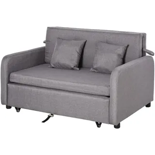 Homcom Schlafsofa, mit Stauraum, Wurfkissen, Armlehne, 2er-Sofa mit Schlaffunktion, Leinenoptik, Gepolstert Couch mit Rollen für Wohnzimmer, Sofas & Couches, Schlafsofas