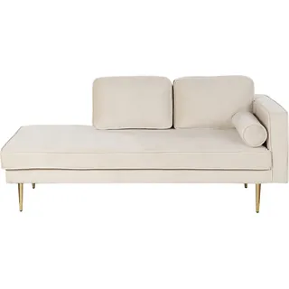 Beliani Chaiselongue Rechtsseitig Beige Samt mit Goldenen Metallbeinen Lehne Kissen Nackenrolle Modern Récamiere Liegesofa für Wohnzimmer - Beige, Gold