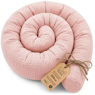 Totsy Baby Seitenschläferkissen Musselin Bettschlange Body Pillow 300 cm Musselin - Kopfkissen lang Bettrolle Schlafkissen Nackenrolle Oeko-Tex Puderrosa Musselin