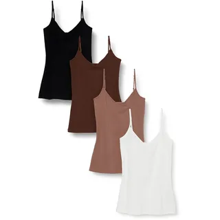 Amazon Essentials Damen Strick-Camisole mit V-Ausschnitt und Lagenmuster, schmale Passform, 4er-Pack, Braun/Mehrfarbig, Größe L
