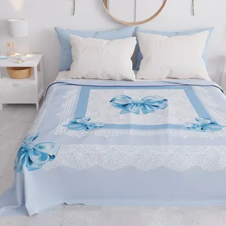 PETTI Artigiani Italiani - Tagesdecke für Einzelbett, Frühling, Sommer, leichte Einzelbettdecke, Bettwäsche, hellblaue Schleife, 100% Made in Italy