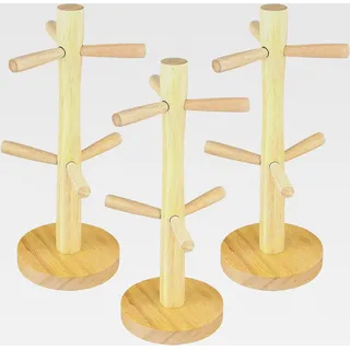 3 Stück Tassenständer Holz, Becherhalter aus Holz, 32 x 12,5cm Baumbecherhalter für Küche, Café