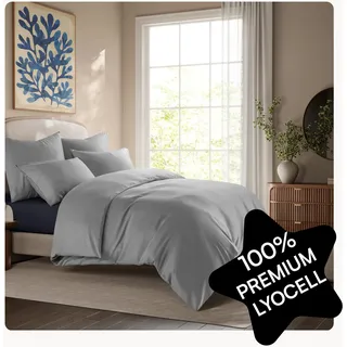 Seralino Tencel Bettwäsche 200x200 Grau Hellgrau + 80x80 cm | 100% Lyocell | besonders weiche hochwertig | Reißverschluss | Oeko-Tex | für Allergiker geeignet | Atmungsaktiv gegen Schweiß