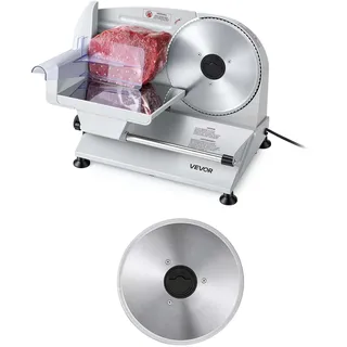 VEVOR Fleischschneidemaschine 200 W, Elektrische Aufschnittmaschine mit zwei 19-cm-SUS420-Klingen und 0–15 mm Schnittdicke, Allesschneider für Gefrorenes Fleisch, Schinken, Baguette, Steak