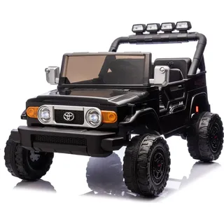 Elektrisches Kinderauto Toyota FJ Cruiser XXL mit 4x4 Antrieb, lizenziert (Zweisitzer), schwarz, Tragbare Lithiumbatterie, Hohes Fahrgestell, Zwei Sitze, Hinterradfederung, 2,4 GHz Fernbedienung, MP3-Player mit Bluetooth, LED-Lichter - Schwarz