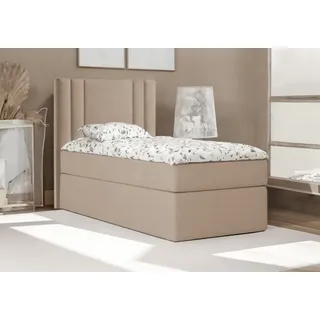 Bett Boxspringbett Continentalbett RALI MINI mit Bonell Matratze Einzelbett mit Container H3 (100x200 cm, Cappucino- Itaka 48, Ohne Topper) - Hellbraun