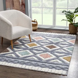 Carpet City Hochflor-Teppich »Focus 3382« rechteckig 20 mm Höhe Boho-Teppich, Hochtief-Muster/ 3D-Effekt, für Wohnzimmer, Schlafzimmer, bunt