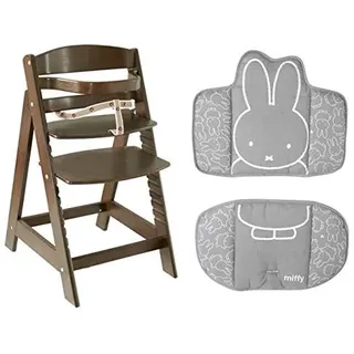 roba Treppenhochstuhl mitwachsend, Sit Up III, Babyhochstuhl, Jugendhochstuhl, Holz braun, mit Sitzverkleinerer Miffy