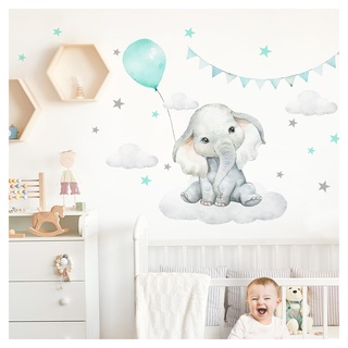 Little Deco Wandsticker Wandtattoo Kinderzimmer Deko Mädchen Junge Tiere Elefant Ballon Wolken Aufkleber Babyzimmer Spielzimmer Wandbild selbstklebend DL890-4