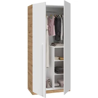 Habitdesig, Kinderschrank mit 3 Drehtüren – moderner Kleiderschrank für Kinder- oder Jugendzimmer in Arktisweiß und Eiche Nodi, viel Stauraum, Maße: 90 x 200 x 52 cm (B x H x T), Modell Noa