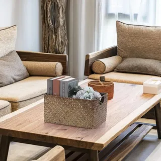IGNPION Aufbewahrungskorb Seegras Offener Korb Wohnzimmer Dekorativ Rechteckiger Badezimmer 37 x 22 x 20 cm braun