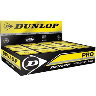 Dunlop Squashbälle Pro White, 2 gelbe Punkte, 12 Bälle | Glascourt-Ball | Offizieller PSA- & World-Squash-Ball | Niedriger Bounce | Pro-Kontrolle & Haltbarkeit