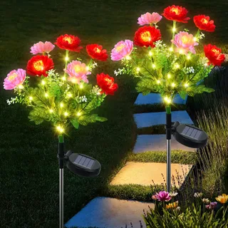 Fohil 2 Stück Solarlampen für Außen Garten, 2 Modi Solarleuchten für Außen Wasserdicht, Solar Blumen Lampe mit Jeweils 35 LEDs, Solar Gartenleuchte Außen für Rasen, Terrasse, Weg, Balkon, Zaun Deko