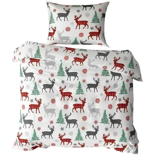 X-Mas Bettwäsche , Grau, Grün, Rot, Weiß , Textil , Weihnachten , 135x200 cm , weiche und anschmiegsame Oberfläche , Heimtextilien, Bettwäsche & Leintücher, Bettwäsche