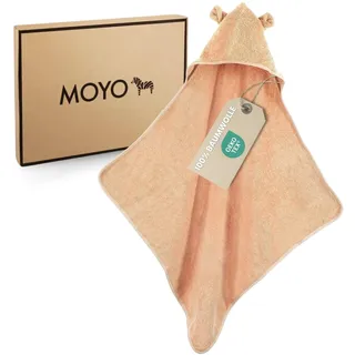 MOYO Kapuzenhandtuch mit Ohren in Puder I 75x75cm I Kleinkind & Baby Badeponcho aus 100% Frottee-Baumwolle I Babyhandtuch mit Kapuze I Weiches Baby Badetuch I Waschbares Kapuzenhandtuch Baby