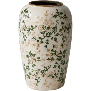 SYDDOL Weiße Keramikvase für Blumen, hohe französische Landhausstil, Porzellanvase, florales Design mit Vintage-Glasur für Hochzeit, Esstisch, Restaurant, Büro, Badezimmer, Theke (22 cm)