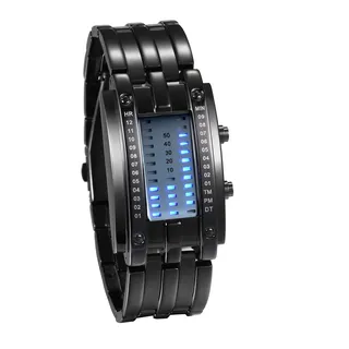 JewelryWe Paar Uhren Digitaluhr Schwarz Edelstahl Binäre Uhr Rechteck Bezel LED Sportuhr Blau LED Licht Kalender Mode Cool Partner Armbanduhr für Damen